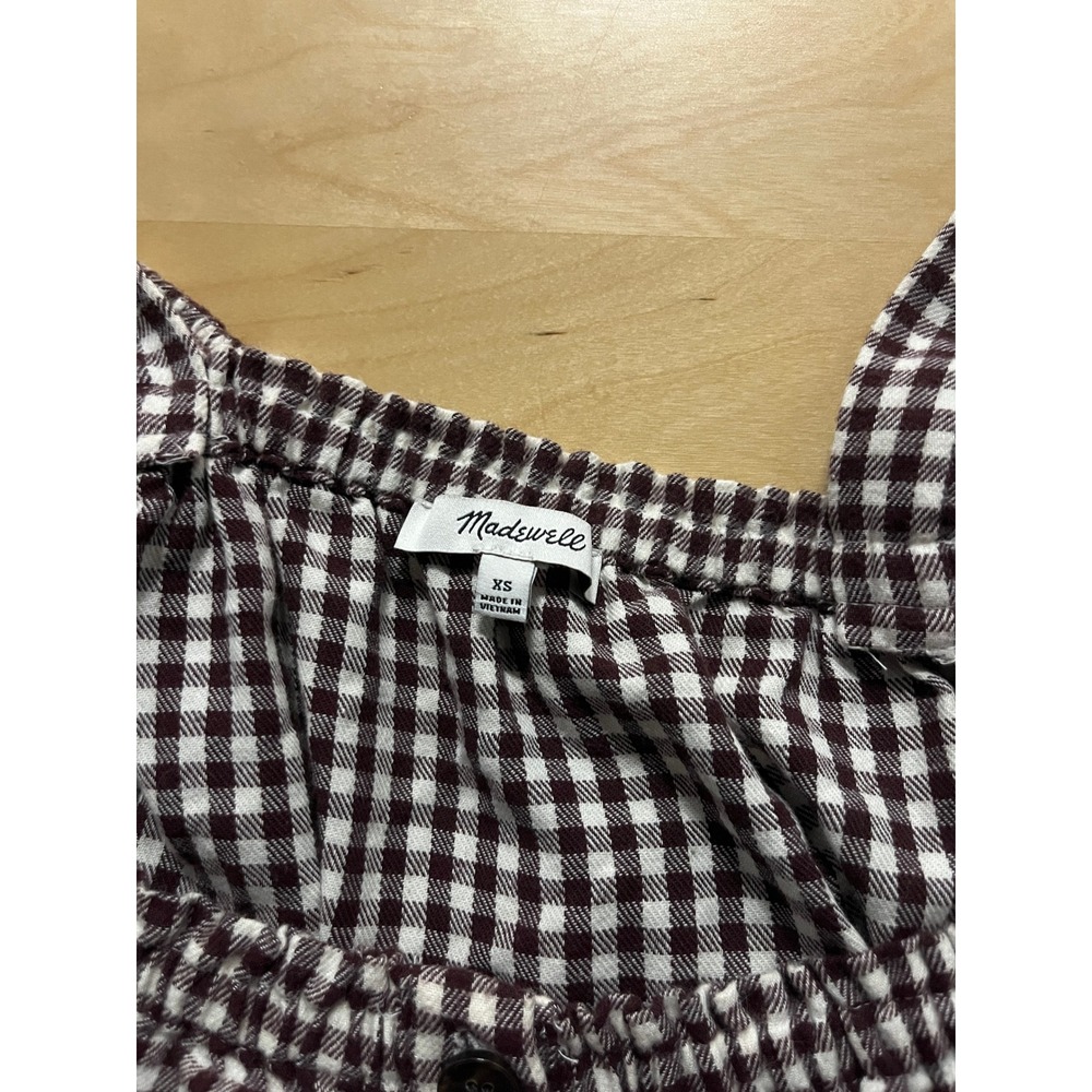 Madewell Womens Top XS Brown Gingham Cottagecore Boho Granola 100% Cotton - Picture 7 of 9